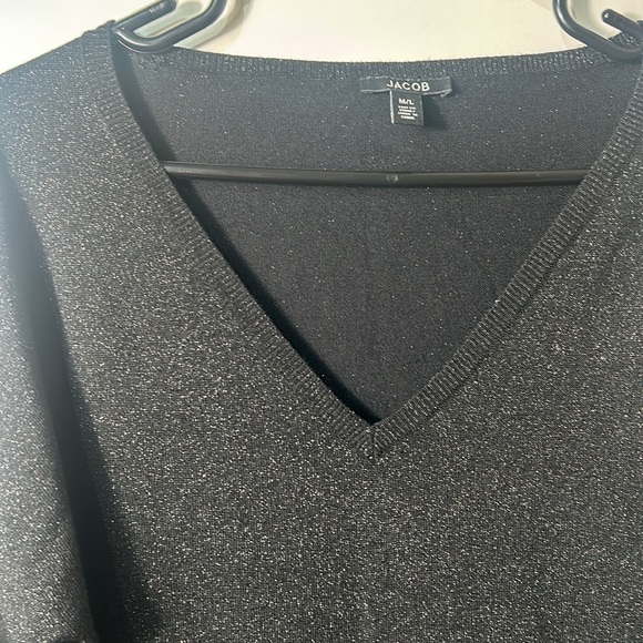 JACOB SEQUINNED GLITTERY KNIT SWEATER V NECK BLACK INSIZE M/L - Picture 5 of 9